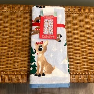 A Rare Find! Brand New, 2-pack Christmas hand towels of Rudolph and Clarice.